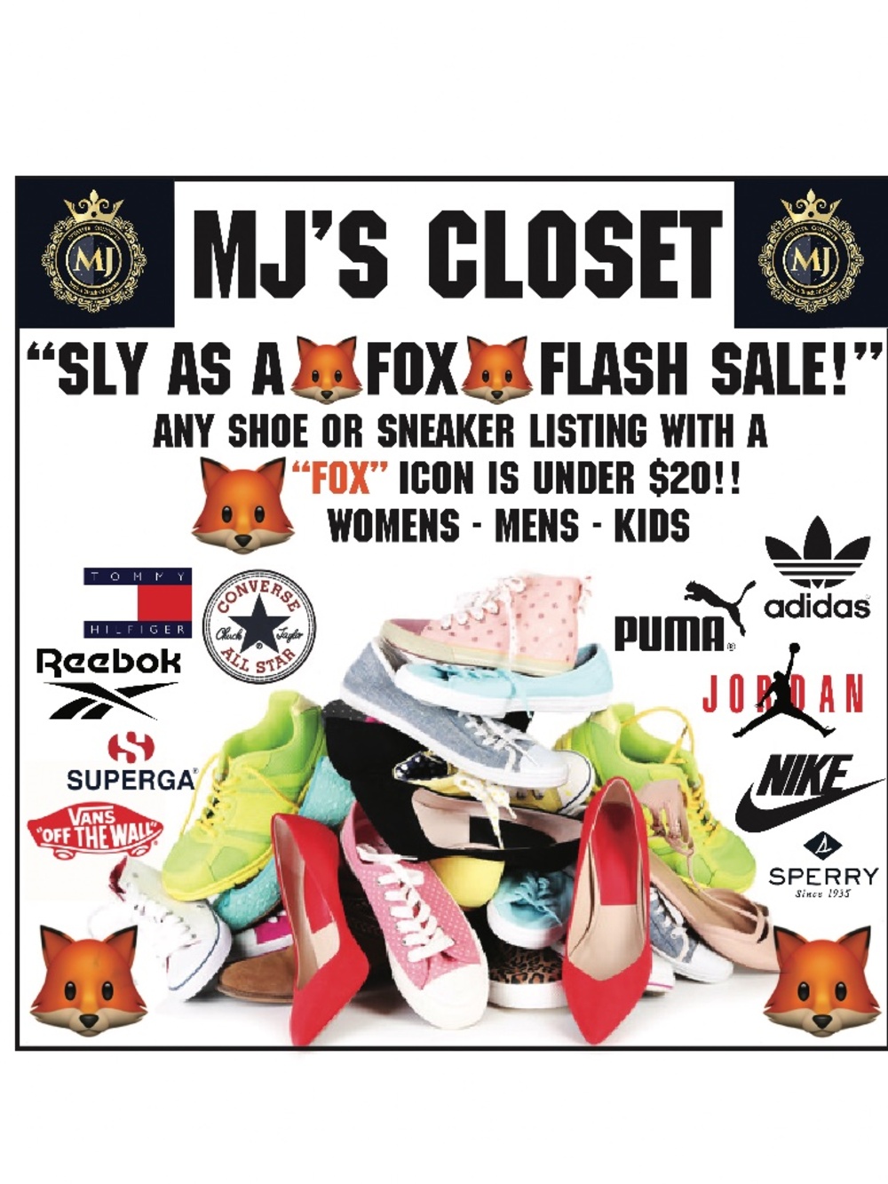🦊🦊🦊 SLY AS A FOX FLASH SALE!  SHOES FOR WOMENS MENS BOYS & GIRLS UNDER $20